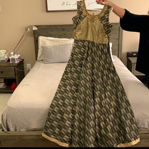 Authentic Indian wedding guest dress long Anarkali with pant and dupatta.